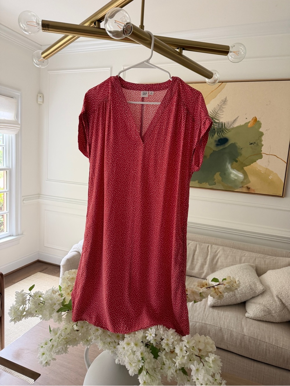 GAP Faded Red / Pink Polka Dot V-Neck Dress